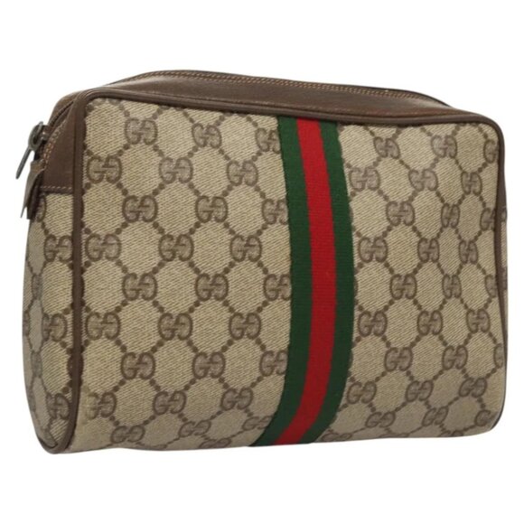 GUCCI GG Supreme Web Sherry Line Clutch Bag PVC Beige Red 75 01 012 Auth BA1881 - Picture 7 of 14